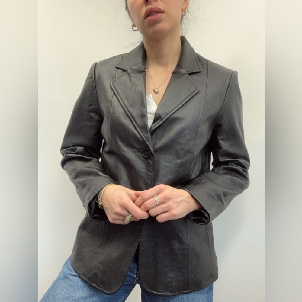 Vintage Y2K Metrostyle Black Leather Blazer Jacket Collared Size S - Picture 4 of 9